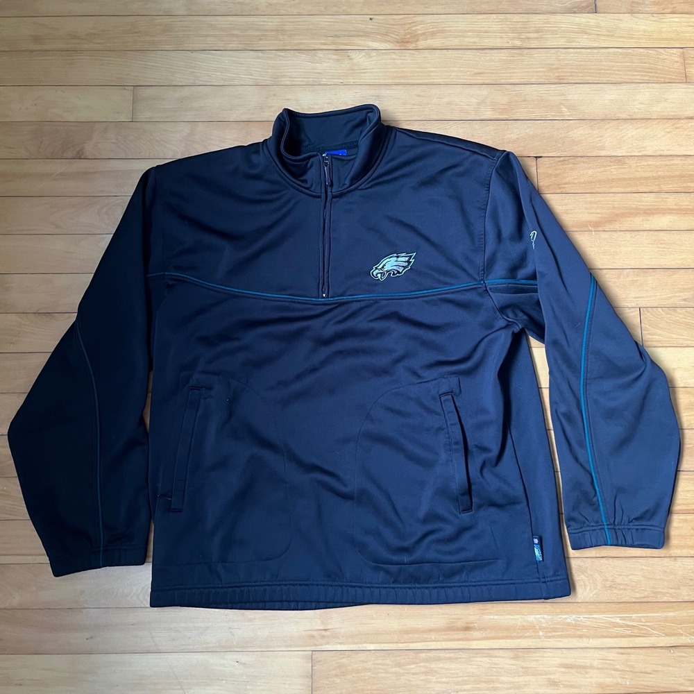 Reebok NFL Philadelphia Eagles Quarter Zip Pullover Jacket Black Mens XL
